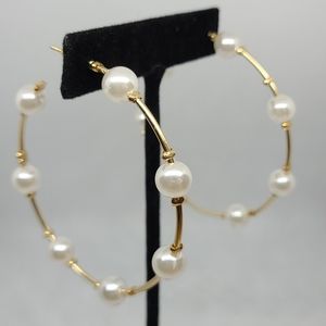 Gold Hoop Earrings with Pearls